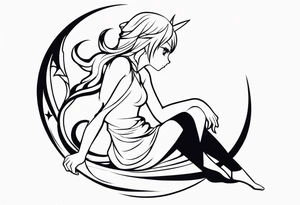 No color fairy with a tail inspired by the logo of the anime show called Fairy Tail in a fetal position leaning in and forward tattoo idea