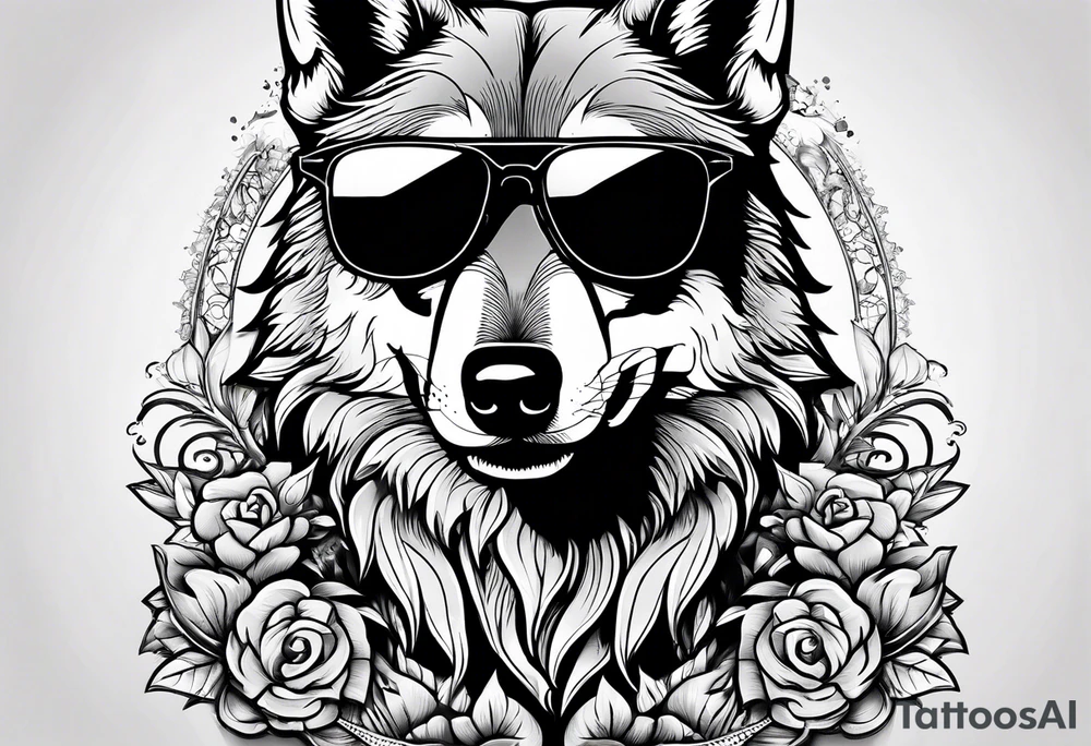 Badass Wolf wearing Sunglasses tattoo idea