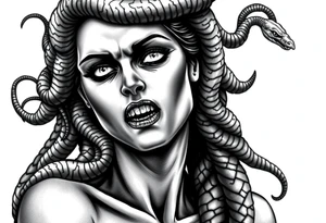 Scary Greek female god medusa with snake hairs tattoo idea