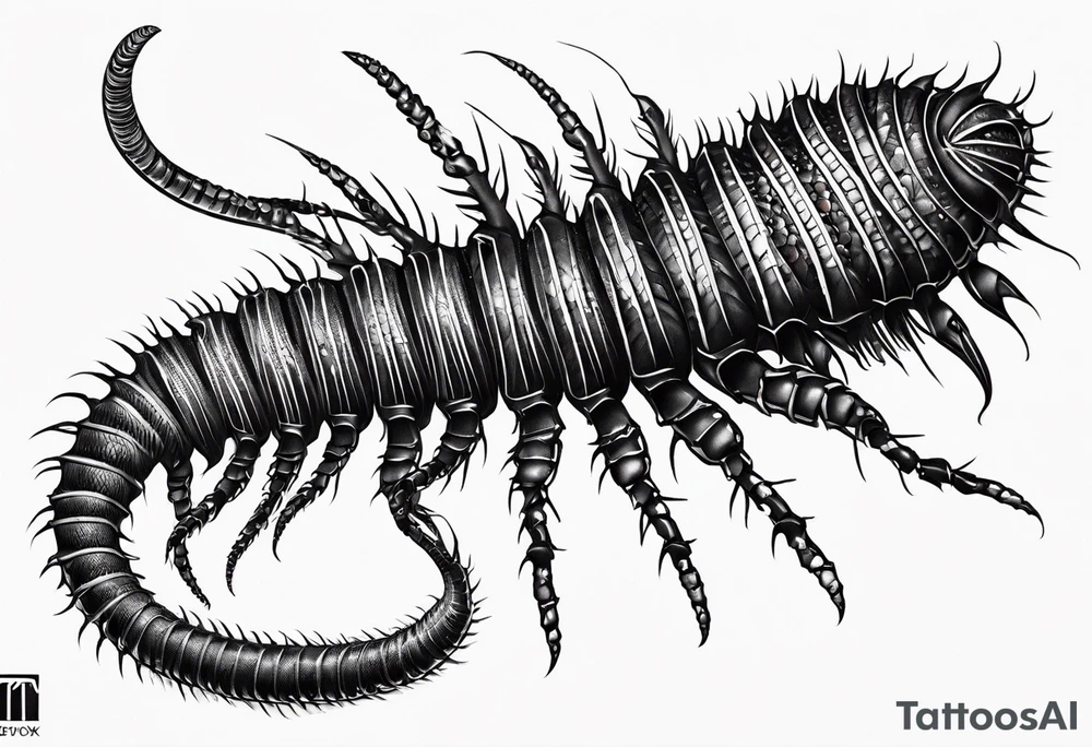 dark style  straight centipede with long legs crawling tattoo idea