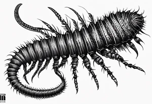 dark style  straight centipede with long legs crawling tattoo idea