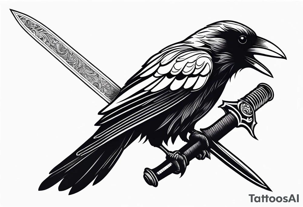 black raven with sword in mouth tattoo idea