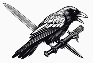 black raven with sword in mouth tattoo idea