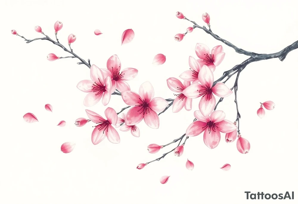 delicate cherry blossoms swirling in spring breeze with petals tattoo idea