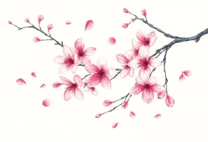 delicate cherry blossoms swirling in spring breeze with petals tattoo idea