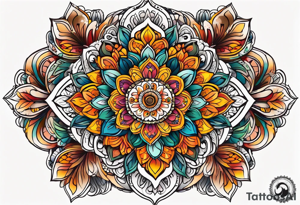 mandala Knee tattoo in fall colors tattoo idea