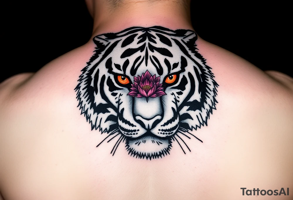 tiger with flower in the pupil of the eye bright colors trash polka tattoo idea