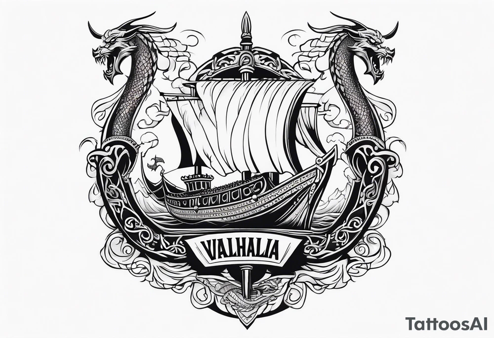 Valhalla sword shield viking ship dragon head tattoo idea Valhalla sword shield viking ship dragon head tattoo idea