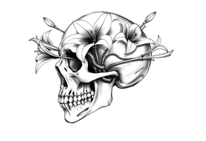 Lillies coming out of back of humanoid skull tattoo idea
