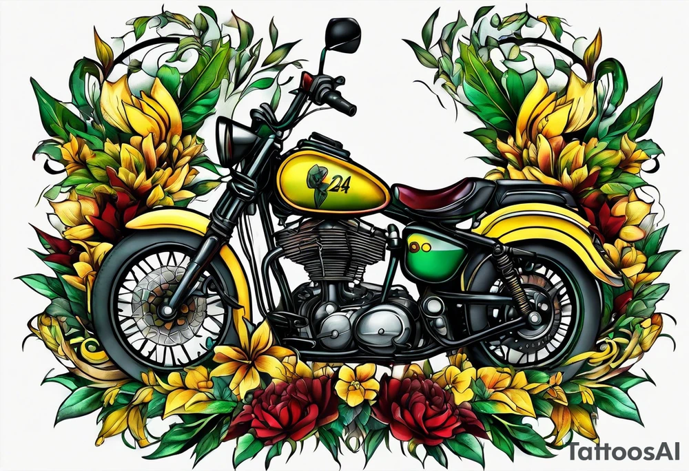 The number 24 with colors green, yellow, maroon and black tattoo idea