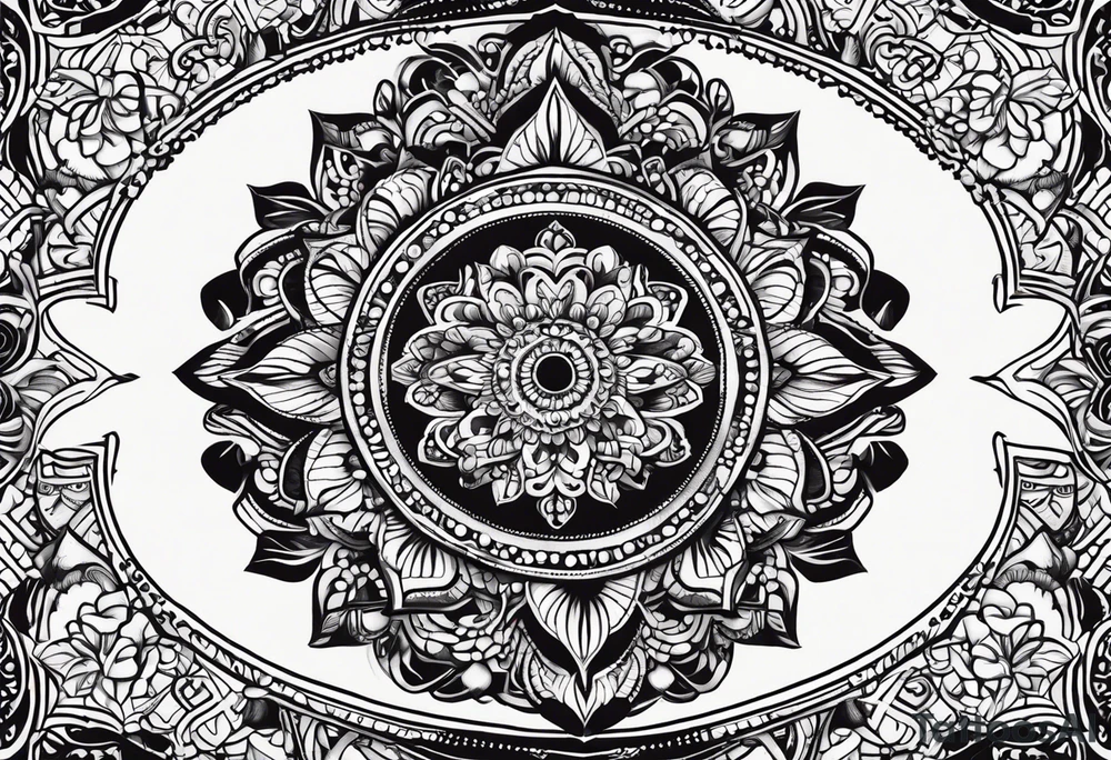 Black mushroom tattoo with henna style mandala design surrounding it tattoo idea