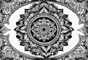 Black mushroom tattoo with henna style mandala design surrounding it tattoo idea