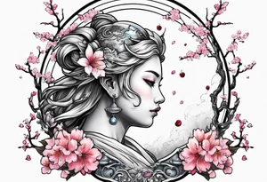 Neptune planet  with cherry blossom tattoo idea