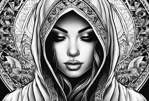 Praying woman in hood tattoo idea