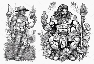 warrior in the garden feeding the weak with the world on his shoulders tattoo idea