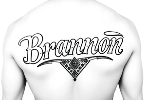 Brannon in old school Chicano lettering filled in with the traditional bandana tear drop design vertical for ribcage tattoo idea