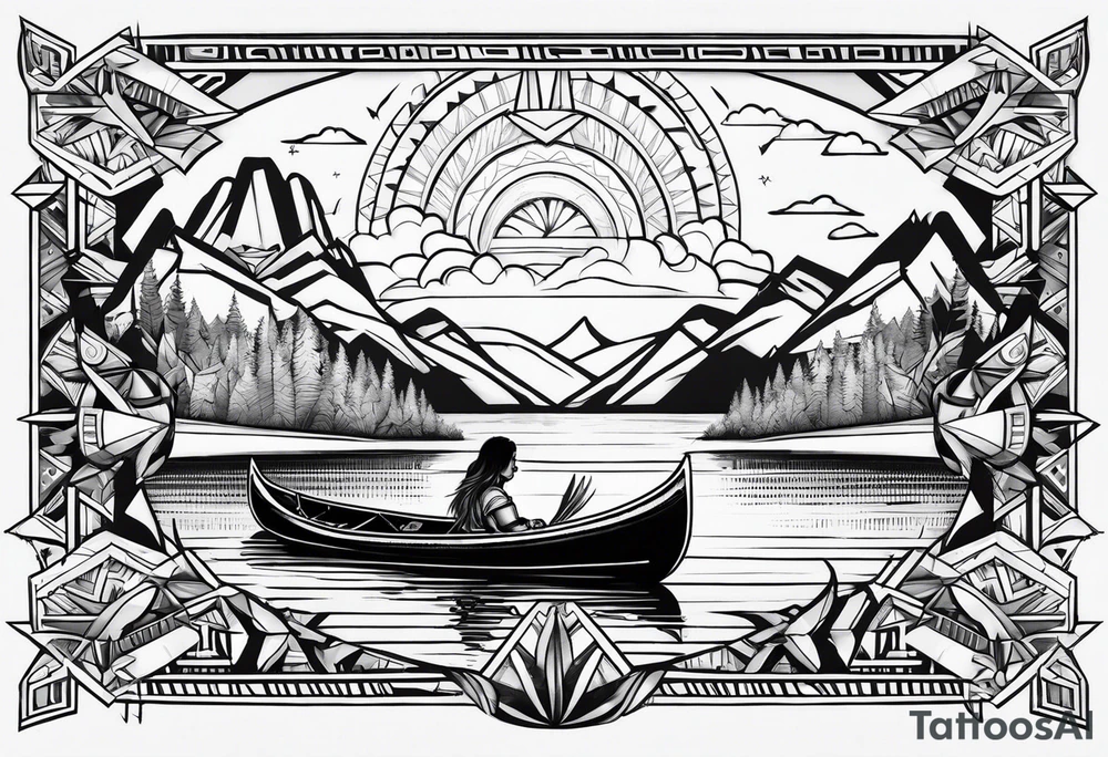 Canoe and Native American symbols tattoo idea