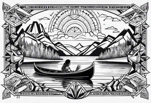 Canoe and Native American symbols tattoo idea