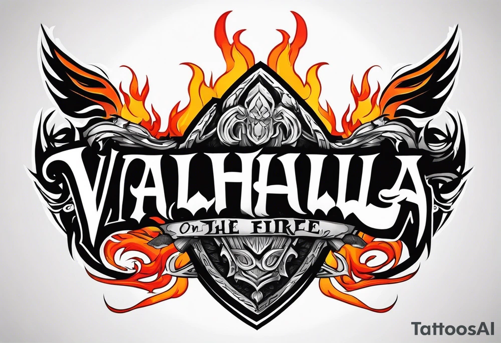 Valhalla on  fire shield sword tattoo idea