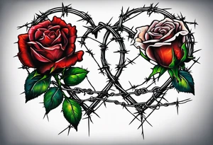 Two roses with barbed wire wrapped around them and a broken heart tattoo idea