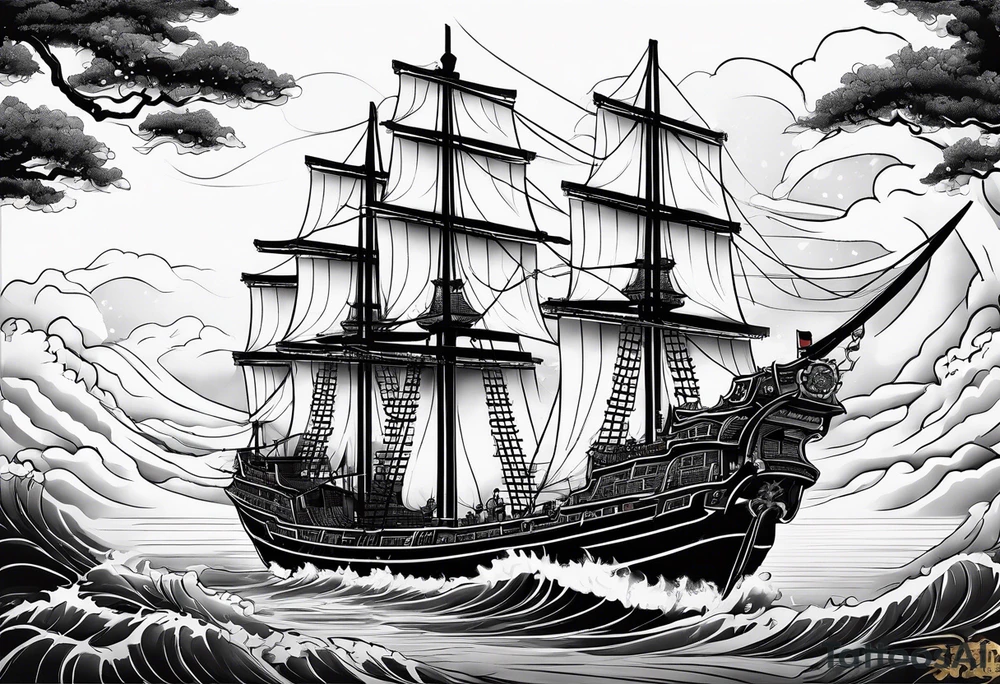 Chinese junk ship with lightning tattoo idea