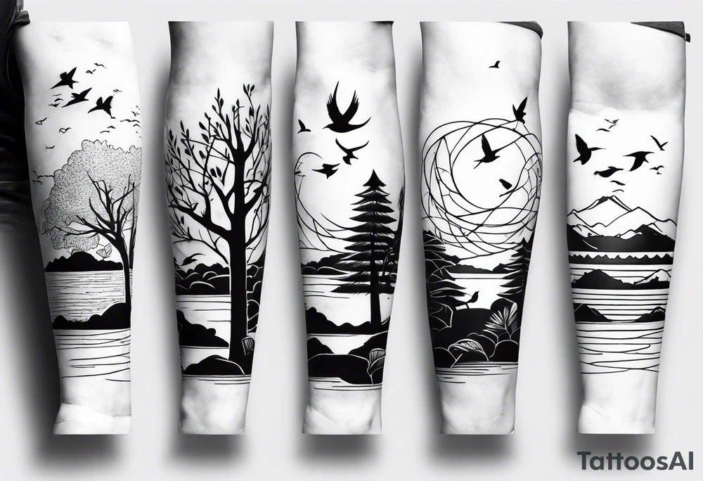 Forearm sleeve, incorporate Filipino markings, birds, trees, roses tattoo idea
