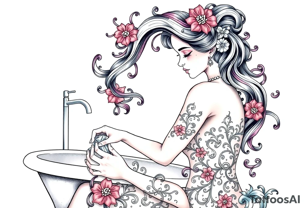 girl cleaning bathroom tattoo idea