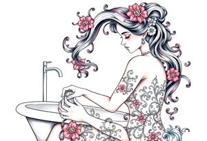 girl cleaning bathroom tattoo idea