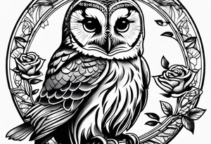 Barred owl with a single rose tattoo idea