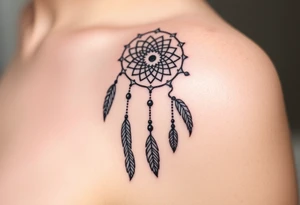 native dreamcatcher with flowing feathers and sacred beads tattoo idea