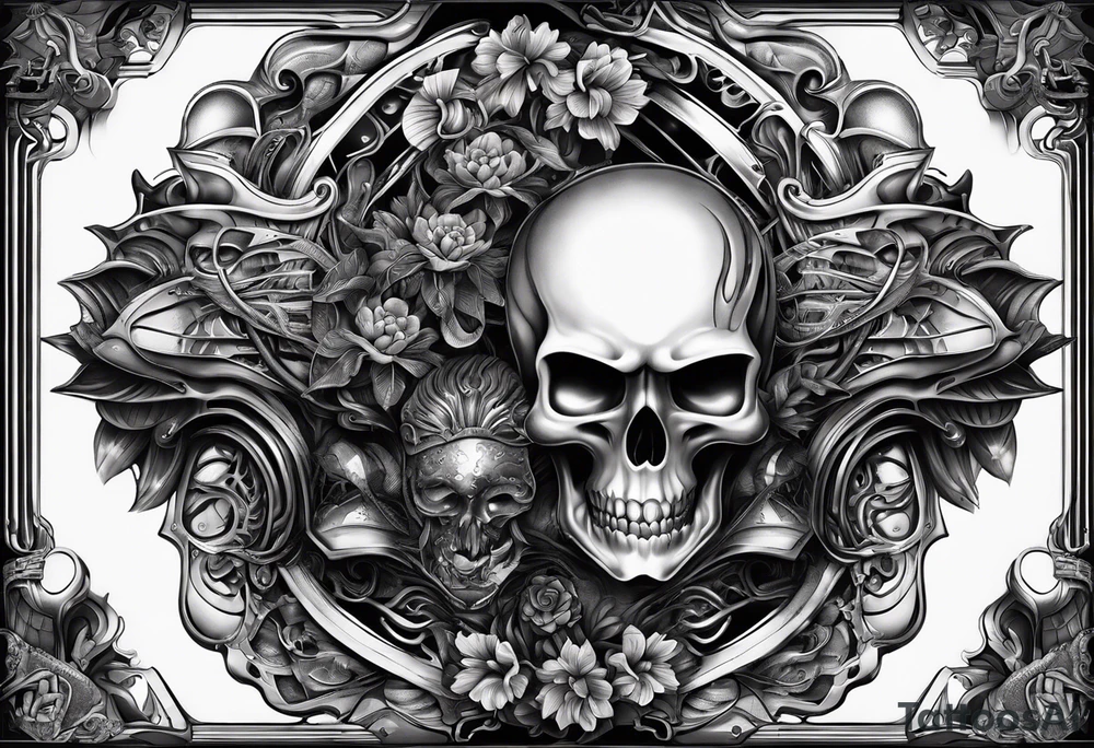 H.R. Giger mean skulls, water flow shapes, geometric shapes, flowers tattoo idea