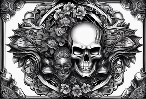 H.R. Giger mean skulls, water flow shapes, geometric shapes, flowers tattoo idea