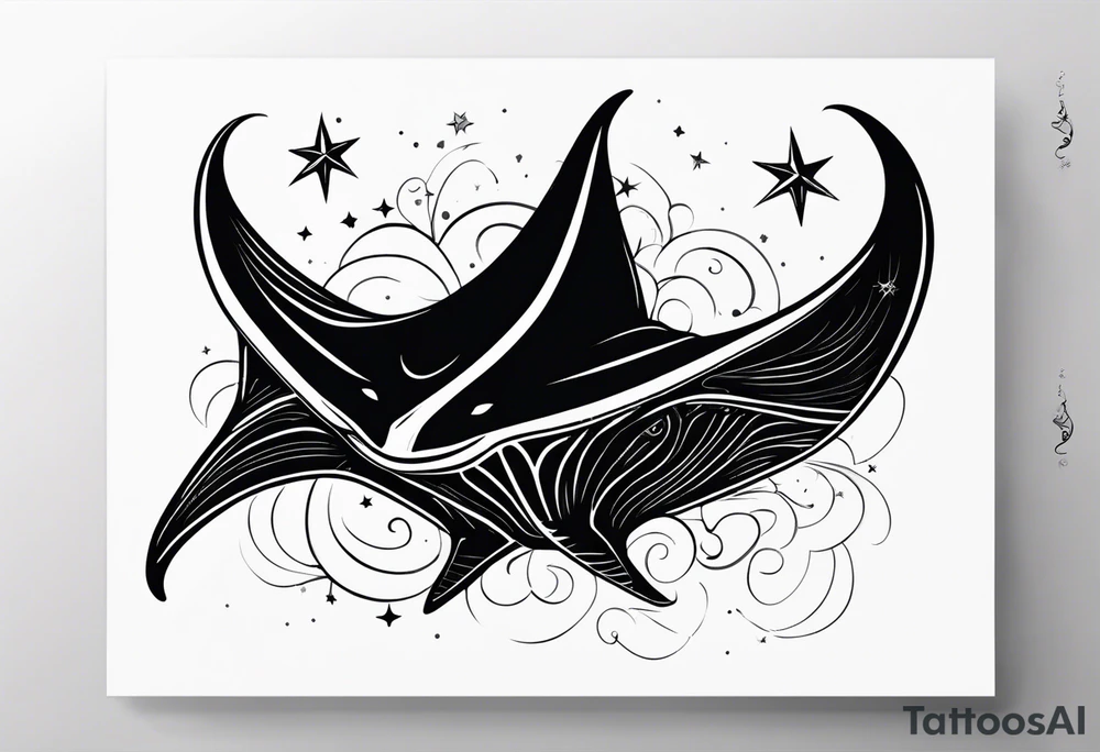 Simple Manta ray with a nautical star inside tattoo idea