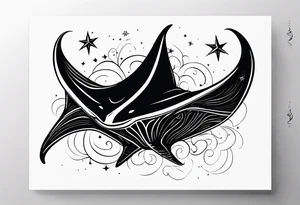 Simple Manta ray with a nautical star inside tattoo idea