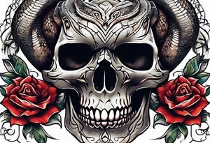 Snake intertwined into a realistic skull coming through the eye ready to strike Mexican style tattoo idea