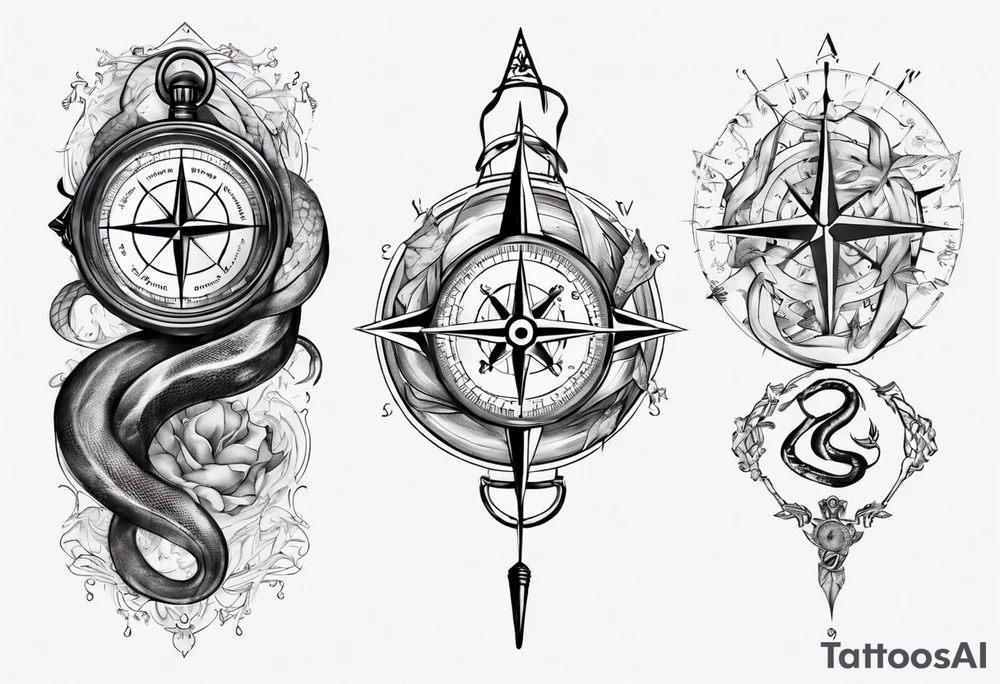 Compass tatoo with snake and gemini tattoo idea