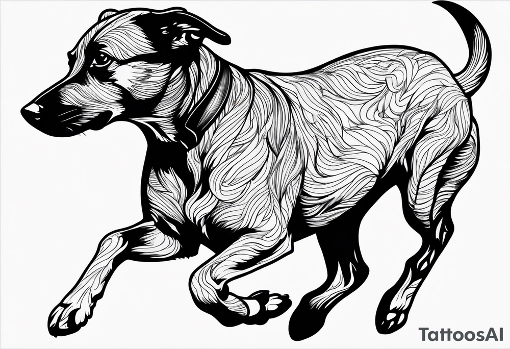 Outline of dashound running tattoo idea