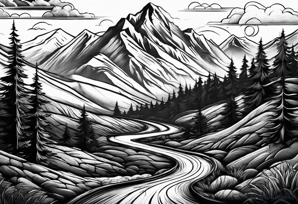 road into mountain tattoo idea