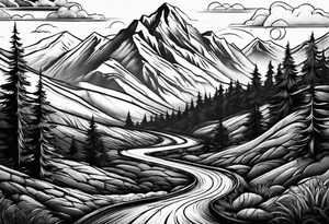 road into mountain tattoo idea