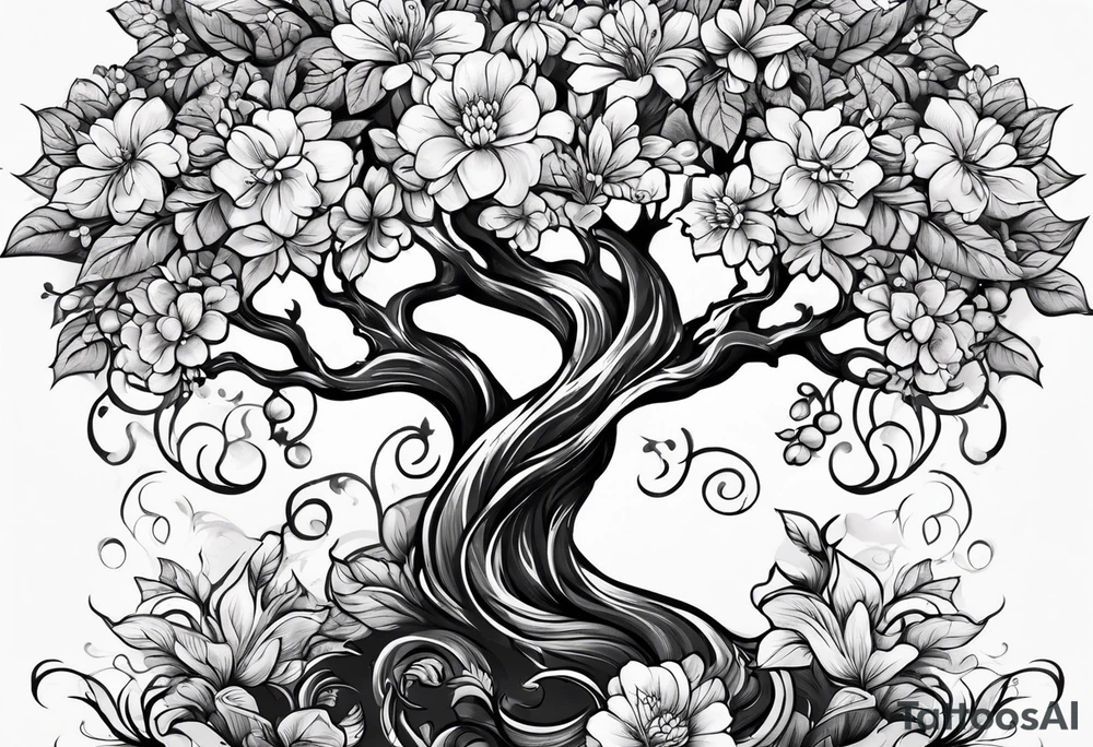 flowers tree tattoo idea