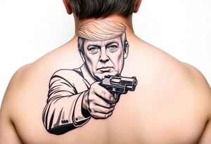 Trump with gun pointing at biden tattoo idea