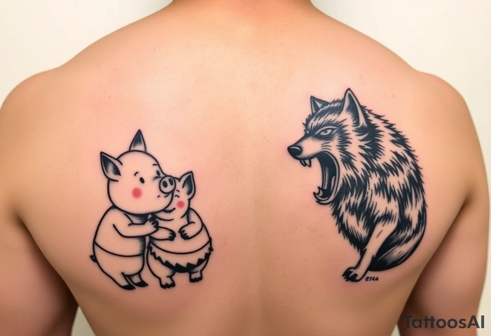 Three little pigs nursery rhyme with big bad wolf tattoo idea