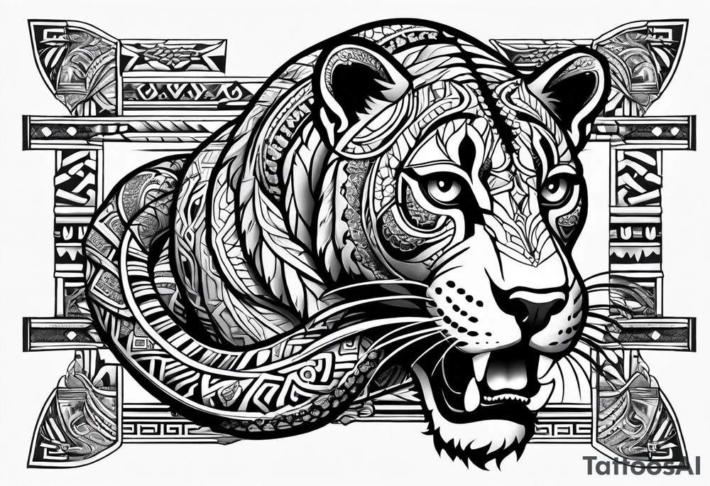 aztec black jaguar with snake tattoo idea