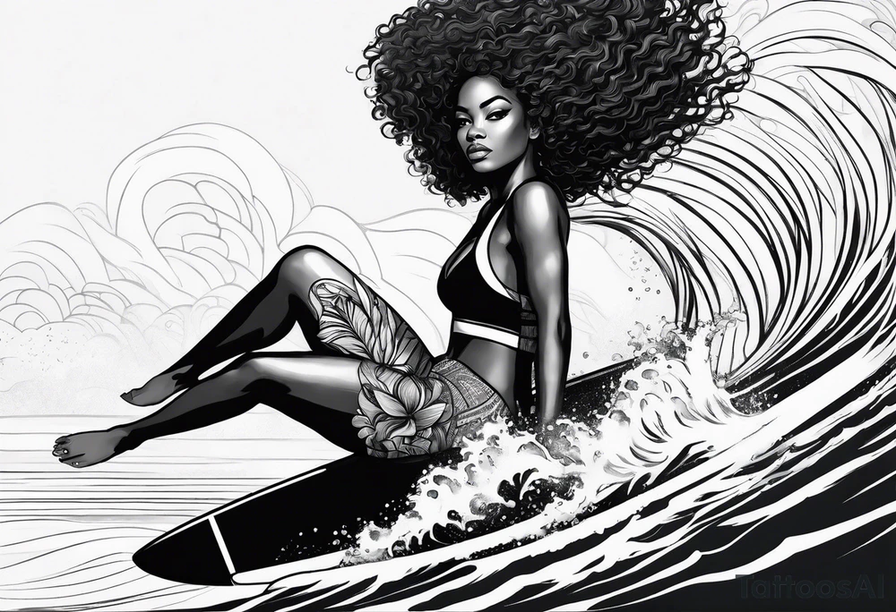 Black woman surfing
With natural hair tattoo idea