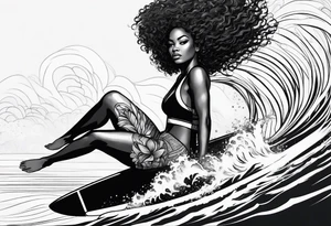 Black woman surfing
With natural hair tattoo idea