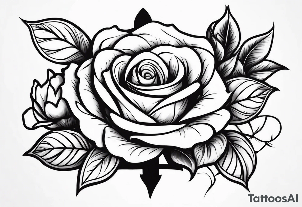 roses with a cross in the middle tattoo idea