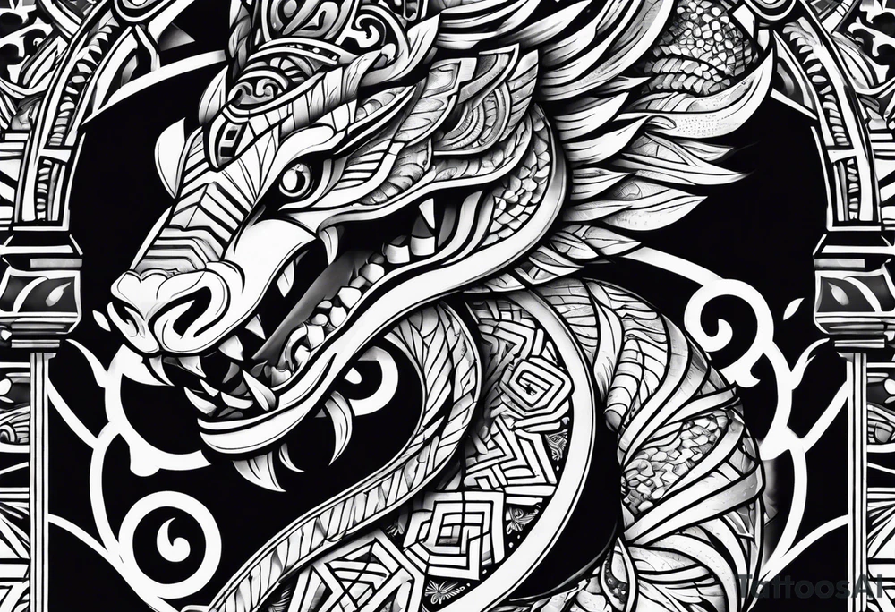 aztec snake sleeve tattoo idea