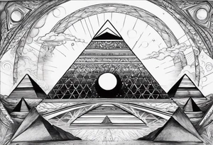 I want a tattoo of the Big Bang with a black hole and inside the black hole I want the pyramids of Giza. tattoo idea