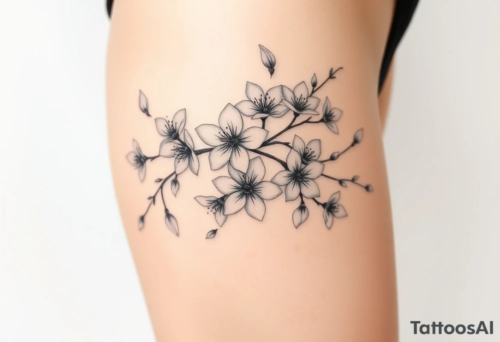 delicate cherry blossoms swirling in spring breeze with petals tattoo idea