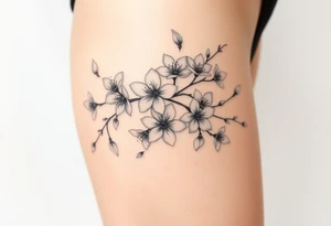 delicate cherry blossoms swirling in spring breeze with petals tattoo idea